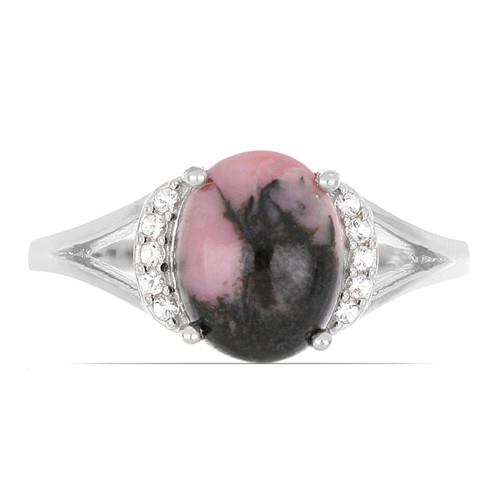 STERLING SILVER NATURAL RHODONITE GEMSTONE CLASSIC RING